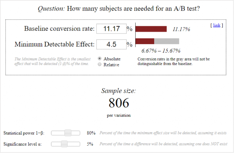 Sample size for an AB test
