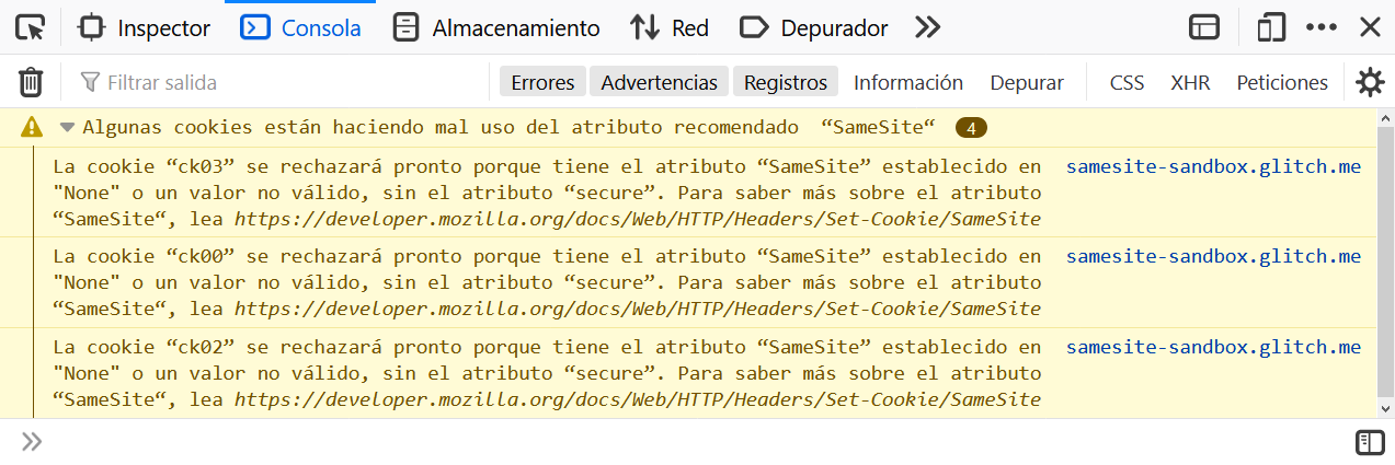 Aviso por fallos de SameSite en Firefox