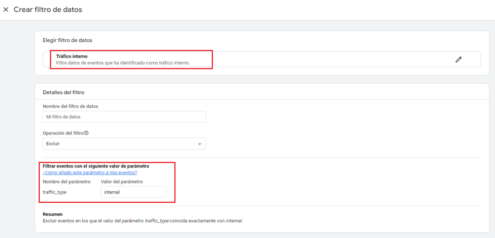 GA4 Establecer filtros de tráfico interno