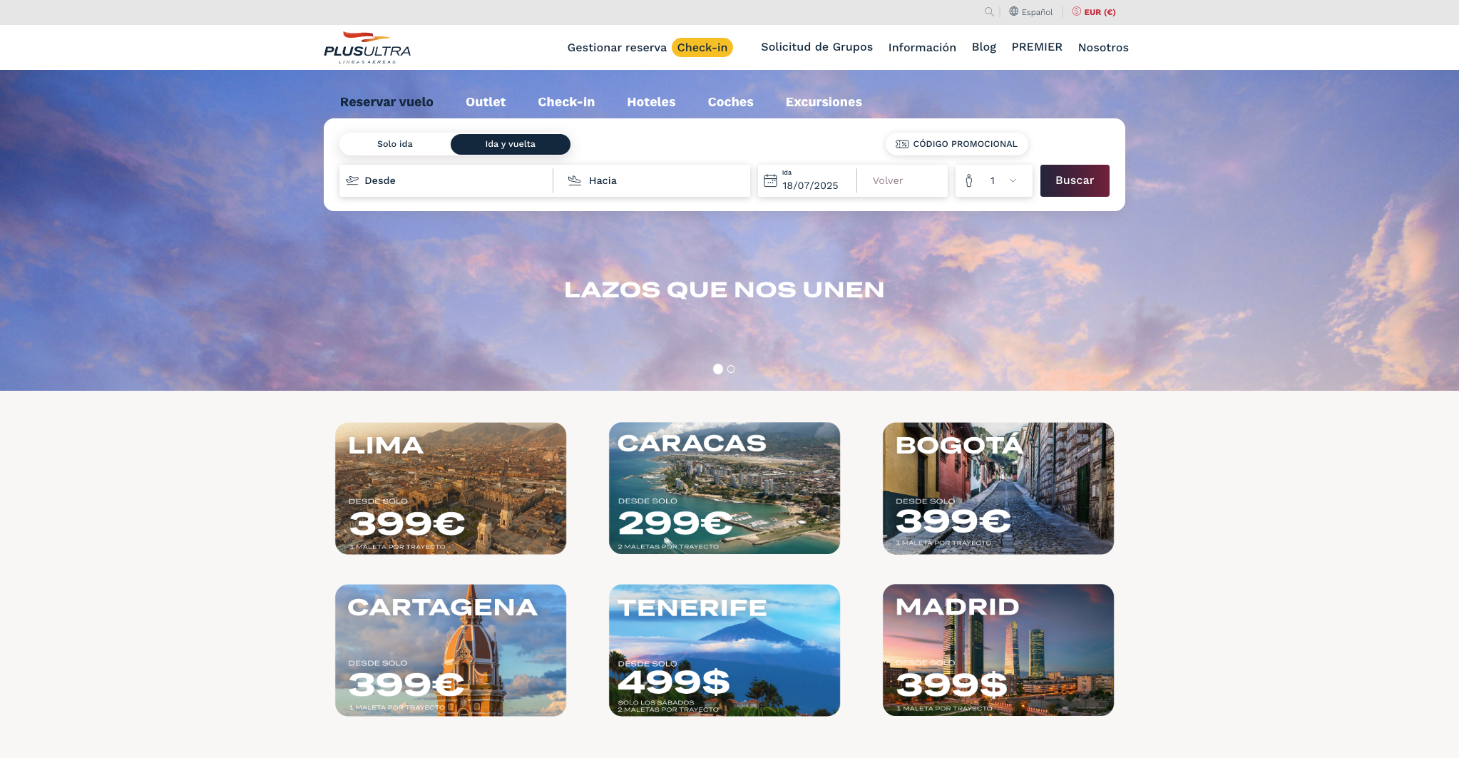 detalle de la web de Plus Ultra Líneas Aéreas